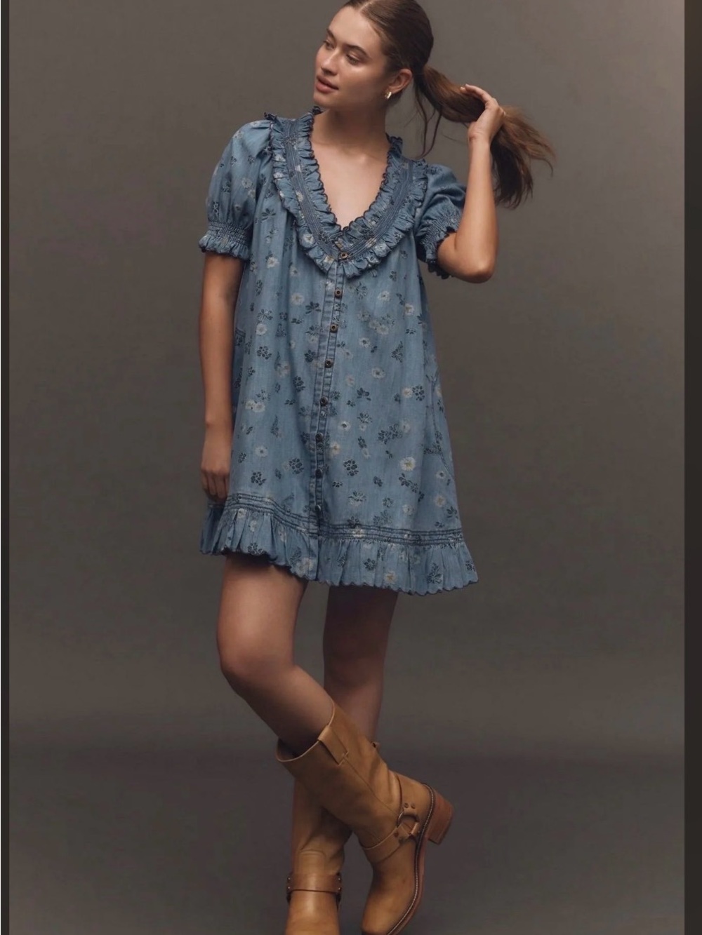 ANTHROPOLOGIE X PILCRO DENIM DRESS SIZE MEDIUM PTP 20-24 RETAIL $168